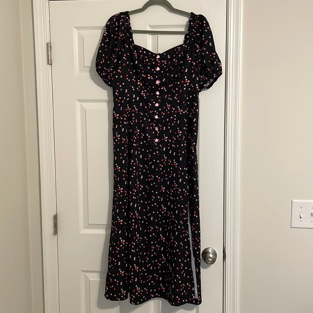 Unique Vintage Heart Print Midi Dress